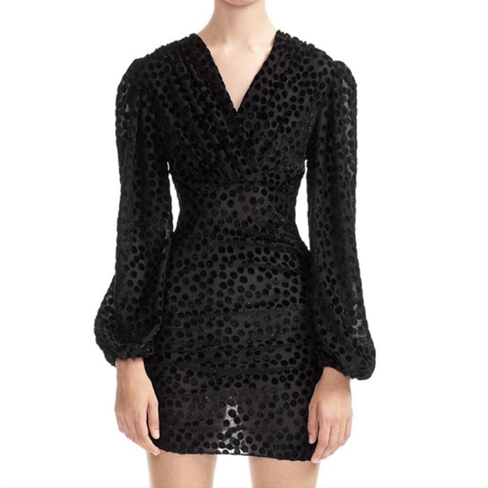 Maje Reine Burnout Dot Long Sleeve Mini Dress Holiday Party LBD Size 36 - Picture 2 of 8